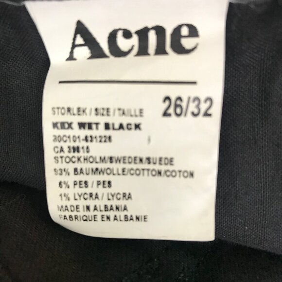 NWOT Acne Kex Wet Black Woman's 5 Pocket Zip Up Jeans Size 26 - Picture 8 of 8
